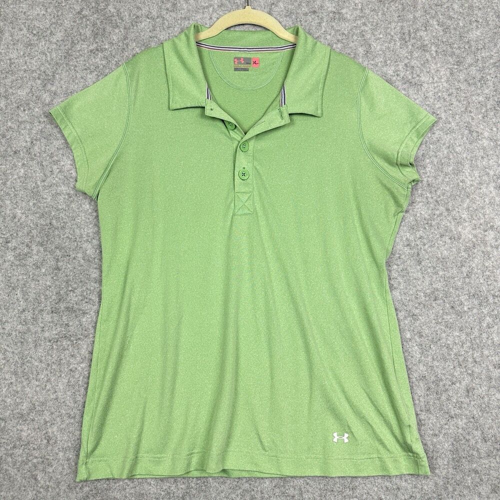 Under Armour Fitted Polo Shirt Top Womens XL Green Logo Golf Athletic Pickleball